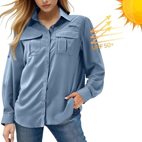 Sunshirts for Women Long Sleeve UPF 50 UV Protection Button Down Shirt Quick Dry Cool Vacation Safari Hiking Shirts in Saudi Arabia