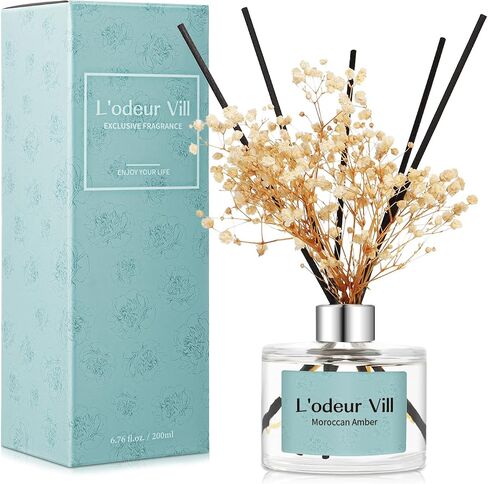 L'odeur Vill Reed Diffuser Set, 6.7 oz(200ml) Gardenia Scented Diffuser with 6 Oil Diffuser Sticks, Home Fragrance Essential Oil Reed Diffuser for Home Large Rooms Bathroom Shelf Decor in Kuwait