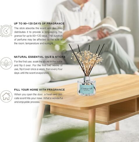 L'odeur Vill Reed Diffuser Set, 6.7 oz(200ml) Gardenia Scented Diffuser with 6 Oil Diffuser Sticks, Home Fragrance Essential Oil Reed Diffuser for Home Large Rooms Bathroom Shelf Decor in Kuwait