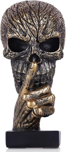 Black Gold Hear No Evil Skull Head Sculpture– Gothic Halloween Figurine with Skeleton Head Design | Resin Bronze Skull Statue for Mantel Accents,Dark Academia Home/Office Decor & Living Room Bookshelf in Saudi Arabia
