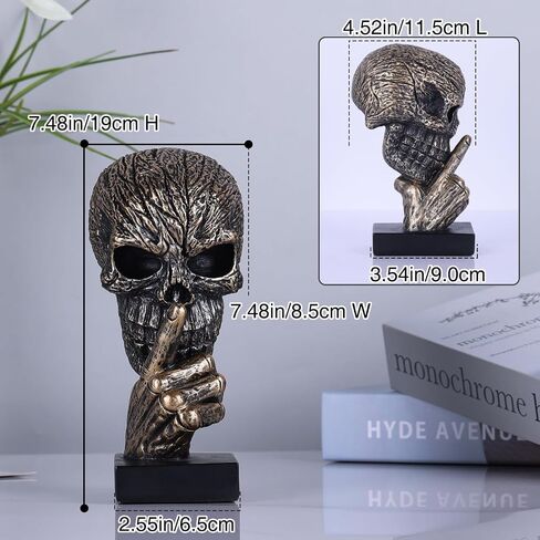 Black Gold Hear No Evil Skull Head Sculpture– Gothic Halloween Figurine with Skeleton Head Design | Resin Bronze Skull Statue for Mantel Accents,Dark Academia Home/Office Decor & Living Room Bookshelf in Saudi Arabia