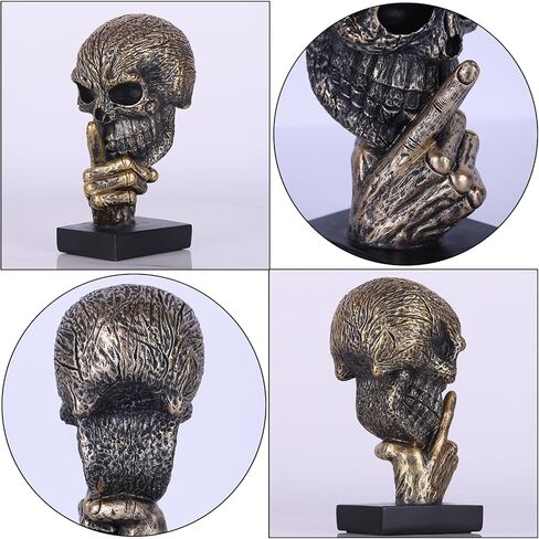 Black Gold Hear No Evil Skull Head Sculpture– Gothic Halloween Figurine with Skeleton Head Design | Resin Bronze Skull Statue for Mantel Accents,Dark Academia Home/Office Decor & Living Room Bookshelf in Saudi Arabia