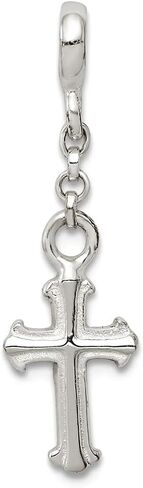 JewelryWeb 925 Sterling Silver Silver Confled Deneral Cross 1/2inch Dangle Enhancer Charm 26 × 8 مم قلادة قلادة واسعة للنساء in Saudi Arabia