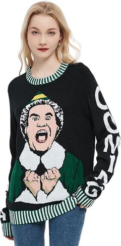 Ugly Christmas Sweater for Women Funny Design Plus Size Outfit Couple Knitted Long Sleeve Pullover Xmas Holiday Family Party in Kuwait