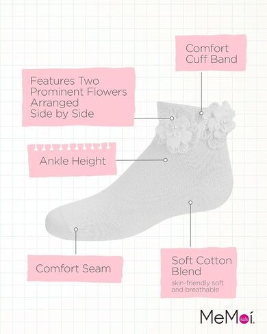 MeMoi Dual Flower Girls Cotton Blend Anklet Sock in Saudi Arabia