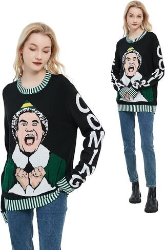 Ugly Christmas Sweater for Women Funny Design Plus Size Outfit Couple Knitted Long Sleeve Pullover Xmas Holiday Family Party in Kuwait