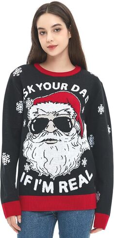 Ugly Christmas Sweater for Women Funny Design Plus Size Outfit Couple Knitted Long Sleeve Pullover Xmas Holiday Family Party in Kuwait