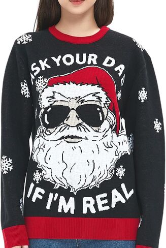 Ugly Christmas Sweater for Women Funny Design Plus Size Outfit Couple Knitted Long Sleeve Pullover Xmas Holiday Family Party in Kuwait