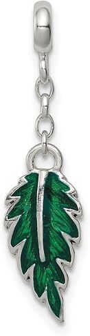JewelryWeb 925 Sterling Silver Silver Leaf Green Green Moticled 1/2inch Dangle Enhancer Charm 31 × 7 مم قلادة قلادة عريضة للنساء in Saudi Arabia