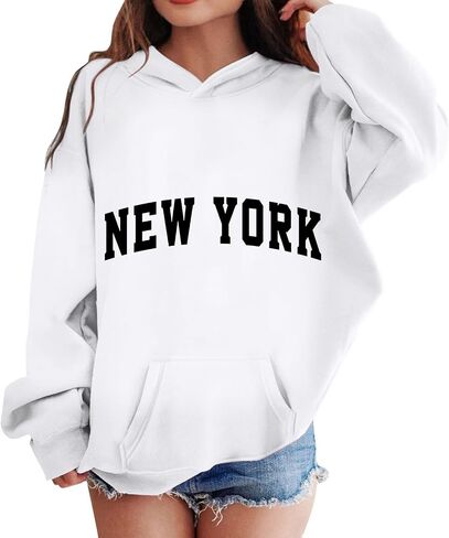 Los Angeles Hoodies For Teen Girls Trendy Y2K Cute Long Sleeve Letter Print Sweatshirts Pullover Tops With Pockets in Saudi Arabia