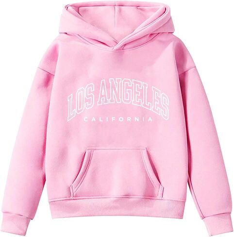 Los Angeles Hoodies For Teen Girls Trendy Y2K Cute Long Sleeve Letter Print Sweatshirts Pullover Tops With Pockets in Saudi Arabia
