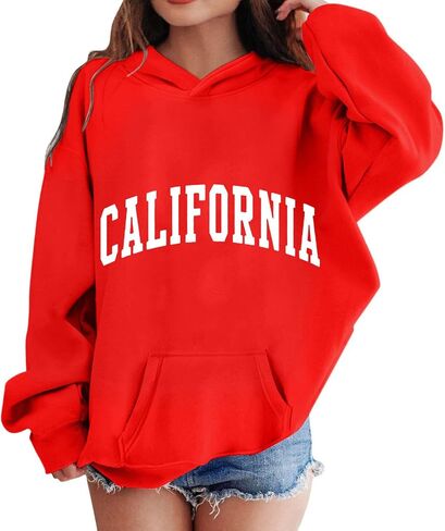 Los Angeles Hoodies For Teen Girls Trendy Y2K Cute Long Sleeve Letter Print Sweatshirts Pullover Tops With Pockets in Saudi Arabia