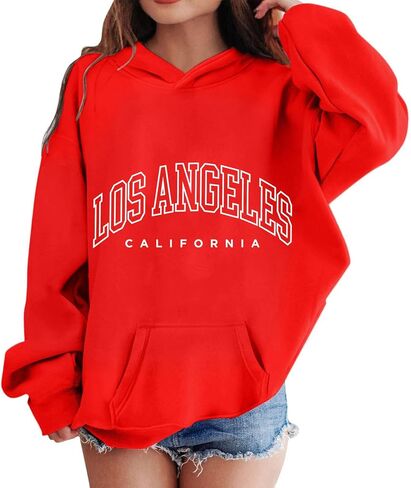 Los Angeles Hoodies For Teen Girls Trendy Y2K Cute Long Sleeve Letter Print Sweatshirts Pullover Tops With Pockets in Saudi Arabia