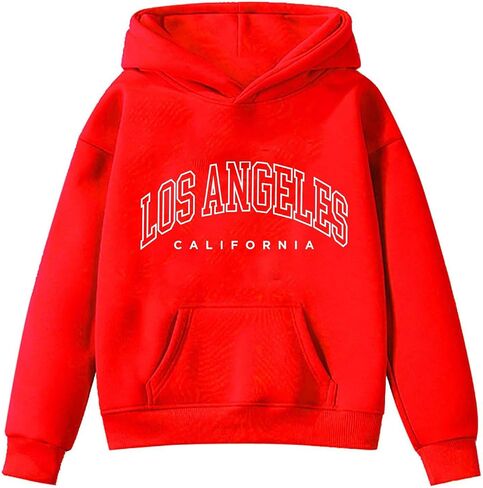 Los Angeles Hoodies For Teen Girls Trendy Y2K Cute Long Sleeve Letter Print Sweatshirts Pullover Tops With Pockets in Saudi Arabia