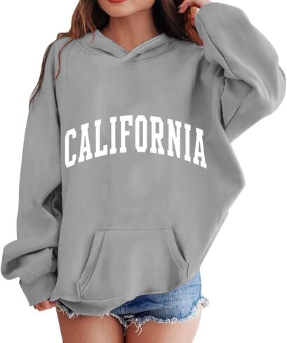 Los Angeles Hoodies For Teen Girls Trendy Y2K Cute Long Sleeve Letter Print Sweatshirts Pullover Tops With Pockets in Saudi Arabia