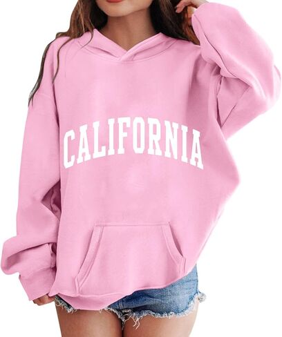 Los Angeles Hoodies For Teen Girls Trendy Y2K Cute Long Sleeve Letter Print Sweatshirts Pullover Tops With Pockets in Saudi Arabia