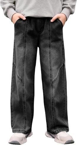 Haloumoning Boys Wide Leg Jeans Kids Casual Straight Baggy Denim Pants with Pockets 5-14 Years in Kuwait