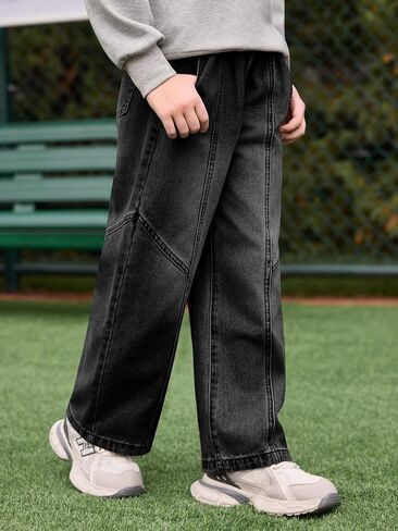 Haloumoning Boys Wide Leg Jeans Kids Casual Straight Baggy Denim Pants with Pockets 5-14 Years in Kuwait
