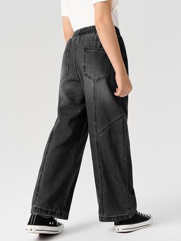 Haloumoning Boys Wide Leg Jeans Kids Casual Straight Baggy Denim Pants with Pockets 5-14 Years in Kuwait