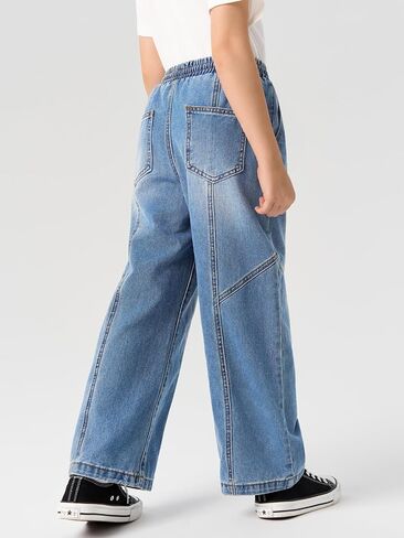 Haloumoning Boys Wide Leg Jeans Kids Casual Straight Baggy Denim Pants with Pockets 5-14 Years in Kuwait