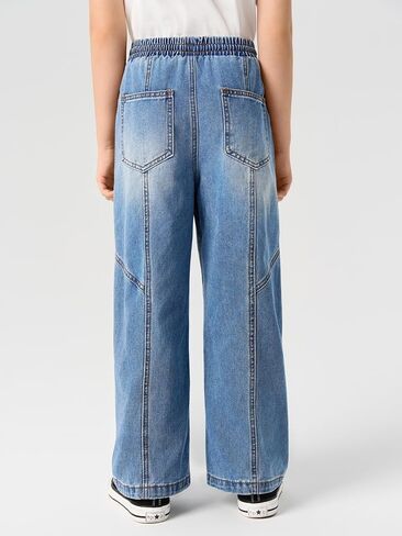 Haloumoning Boys Wide Leg Jeans Kids Casual Straight Baggy Denim Pants with Pockets 5-14 Years in Kuwait