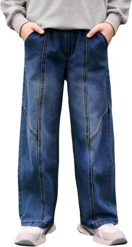 Haloumoning Boys Wide Leg Jeans Kids Casual Straight Baggy Denim Pants with Pockets 5-14 Years in Kuwait