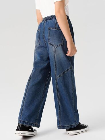 Haloumoning Boys Wide Leg Jeans Kids Casual Straight Baggy Denim Pants with Pockets 5-14 Years in Kuwait
