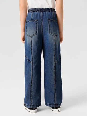 Haloumoning Boys Wide Leg Jeans Kids Casual Straight Baggy Denim Pants with Pockets 5-14 Years in Kuwait