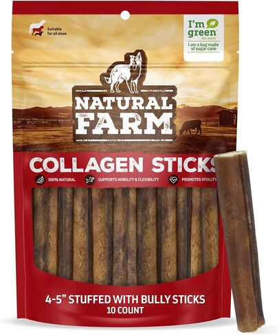 أعواد كولاجين محشوة للكلاب من المزرعة الطبيعية (12 بوصة، 5 عبوات)، أعواد كولاجين خالية من الجلود الخام، مضغ طبيعي للكلاب، يدوم طويلاً، للكلاب الصغيرة والمتوسطة والكبيرة، بديل رائع للجلد الخام in Kuwait