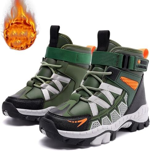 Kids Water Resistant Hiking Boots,Girls Boys High Top Hiking Boots with Steel Buckle Non-Slip,Boys Girls Outdoor Warm Winter Snow Boots suitable for Outdoor Adventure and Trekking in Saudi Arabia