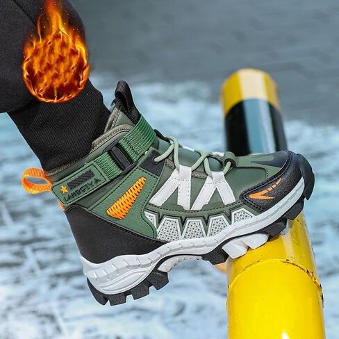 Kids Water Resistant Hiking Boots,Girls Boys High Top Hiking Boots with Steel Buckle Non-Slip,Boys Girls Outdoor Warm Winter Snow Boots suitable for Outdoor Adventure and Trekking in Saudi Arabia