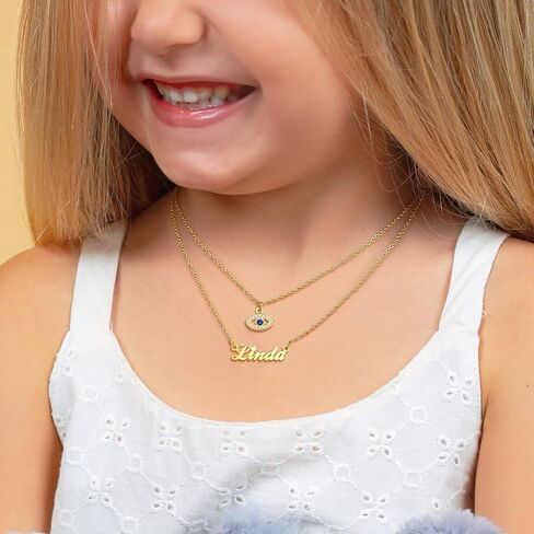 MEALGUET Personalized Name Necklace for Girls : Custom Name Necklace Nameplate Chain Necklace for Infant,Baby,Toddler,No-allergy Stainless Steel Customized Gift for Baby,with Card in Saudi Arabia