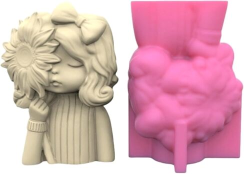 Girl Embracing Flower Concrete Flower Pot Silicone Mold Basket Succulent Planter Vase Plaster Mold Pen Holder Cement Clay Resin Mould in Kuwait