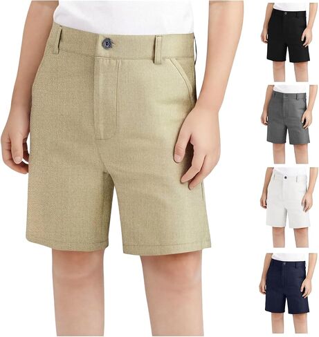Unisex Boy's Uniform Chino Khaki Shorts Stretch Flat Front Dress Shorts Youth Golf Short Pants Pockets School Clothes in Saudi Arabia