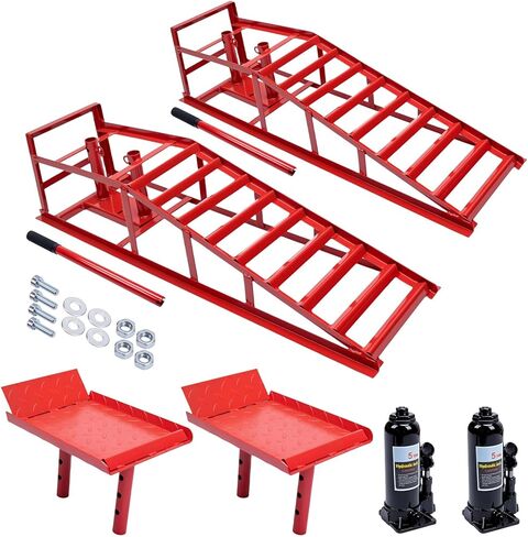 2PCS 11000lbs 5Ton Hydraulic Car Ramps, Adjustable Height 9.5-15inches, Portable Heavy Duty Vehicle Lift Ramps, Automotive Truck Trailer Garage Repair Man Gift (Black) in Saudi Arabia