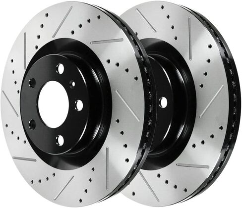 AutoShack Black Hat Drilled and Slotted Brake Rotors Front Brake Rotor Replacement Kit for 2009-2019 Ford Flex 2010-2019 Taurus 2011-2019 Explorer 2009-2012 Lincoln MKS 2010-2019 MKT AWD FWD PR64168LR in Kuwait