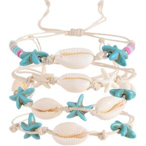Beach Anklet with White Cowrie Shells and Turquoise Starfish, Boho Summer Jewelry with Colorful Beads in Saudi Arabia