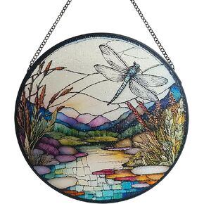 Ocean Sunrise Suncatcher Hanging Stained Glass Window Decor, 9.8'' Sea Wave View Wall Art Panel, Seascape Glass Hanging for Indoor Outdoor Home Decor in Kuwait