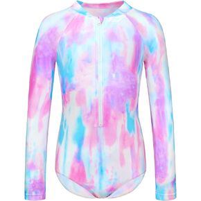 Girls Long Sleeve Swimsuit Zipper Rash Guard Bathing Suit Swimwear with UPF 50+ Sun Protection for Toddler Kids in Kuwait