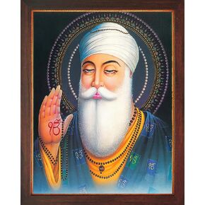 صورة SANVIKA Guru Nanak Dev Ji مع إطار، ملصق ورقي مع إطار، فن الله للجدار، صور مؤطرة لديكور السيخ للمنزل/المكتب، (Guru Nanak Dev Ji يجلس تحت الشجرة، 12 بوصة × 9 بوصة) in Kuwait