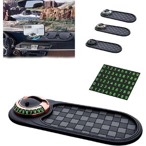 وسادة للسيارة متعددة الوظائف مضاد للسيارة وحامل الهاتف العالمي - وسادة لوحة القيادة القابلة للدوار مضاد للانزلاق مع رقم وقوف السيارات المؤقت ووسادة كبيرة لمفاتيح النظارات الشمسية والأدوات الصغيرة (أسود) in Kuwait