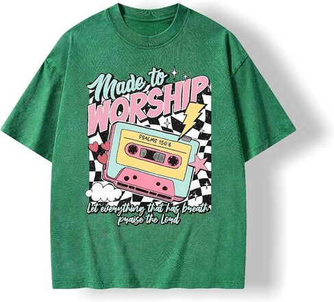 Graphic Tees Summer Women Men Cotton Novelty Oversized Crew Neck Made to Worship Bible Christian Washed T-Shirt in Saudi Arabia