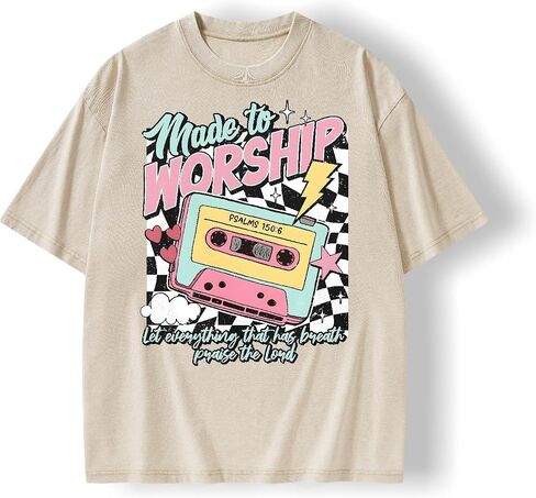 Graphic Tees Summer Women Men Cotton Novelty Oversized Crew Neck Made to Worship Bible Christian Washed T-Shirt in Saudi Arabia