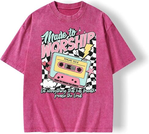 Graphic Tees Summer Women Men Cotton Novelty Oversized Crew Neck Made to Worship Bible Christian Washed T-Shirt in Saudi Arabia