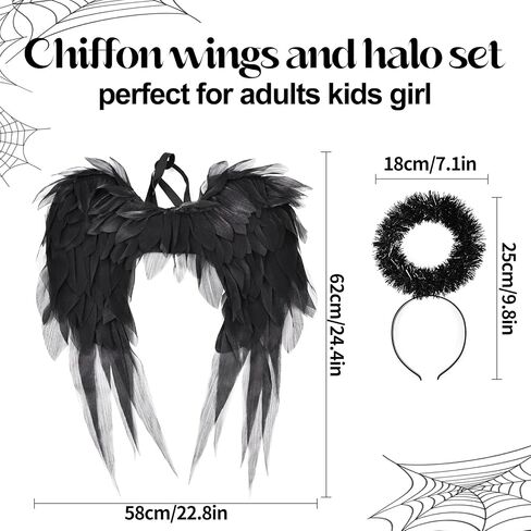 Fairy Wings and Halo Headband Chiffon Angel Costumes Accessories,for Girls Women Halloween Christmas in Kuwait