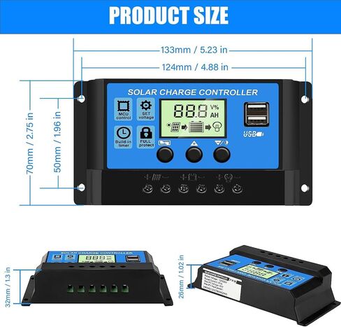 وحدة تحكم شحن بالطاقة الشمسية 30 أمبير PWM، منظم ذكي لبطارية لوحة شمسية USB مزدوجة 12 فولت 24 فولت مع شاشة LCD، معلمة تلقائية قابلة للتعديل، إعداد مؤقت، أوضاع تحكم متعددة في الحمل in Kuwait