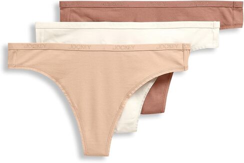 Jockey Women's Underwear Organic Cotton Stretch Logo Thong - 3 Pack in Saudi Arabia