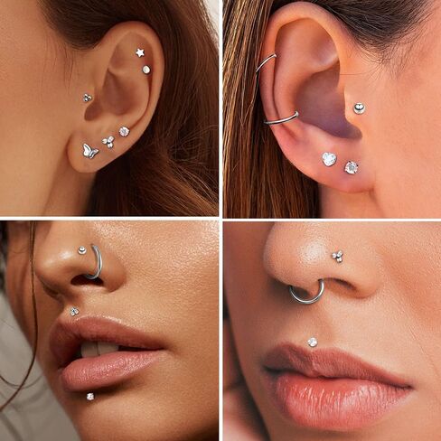 18G ترابط أنف ترصيع للنساء الرجال - خواصة الالتزام 316L من الصلب الجراحي حلقات أنف طوق CZ Lip Lip Septum Medusa أنف أنف الدعامة تدفع في أقراط مسطحة الغضروف الحلزلة Conch nostril tragus percing المجوهرات in Kuwait