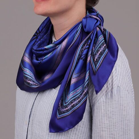 Luxury 100% Silk Scarf for Women – Elegant Folk-Inspired Pattern, Soft & Lightweight, 35" Square, Gift for Her in Kuwait