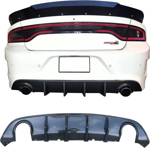 IKON MOTORSPORTS, Rear Diffuser Compatible with 2015-2023 Dodge Charger SRT, V3 Style Carbon Fiber Print Bumper Lip Splitter Spoiler Lower Valance, 2016 2017 2018 2019 in Saudi Arabia